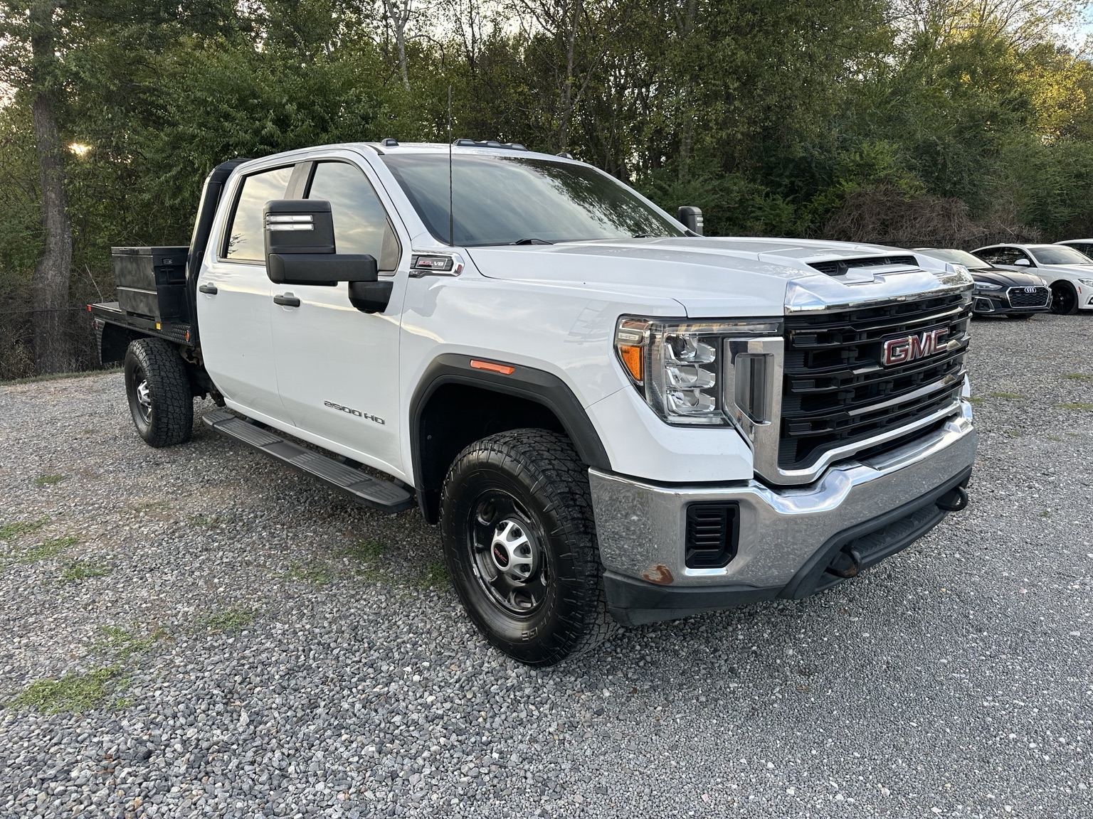 White 2020 GMC Sierra 2500HD W/T Flatbed rear exterior view