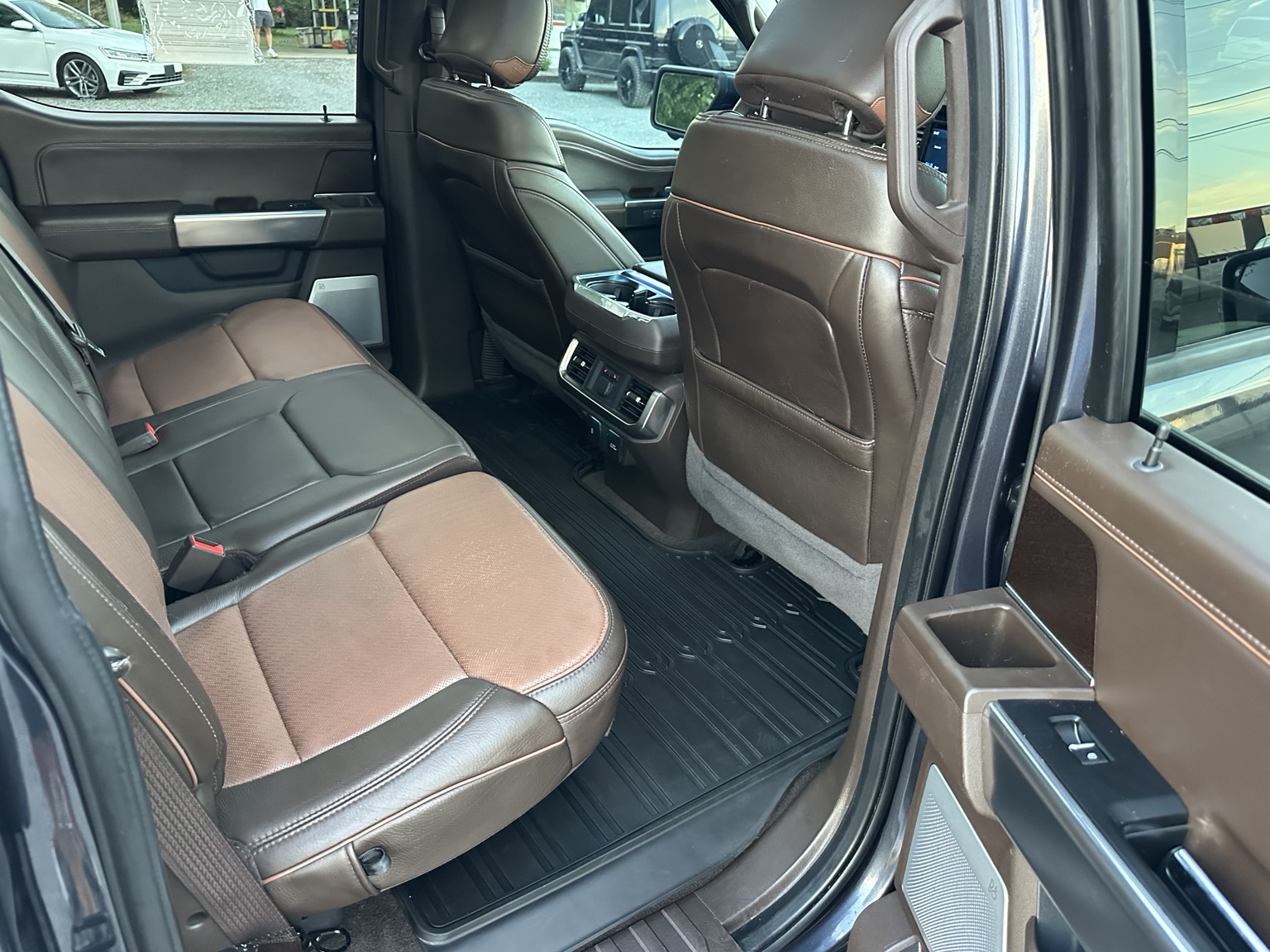 Dark gray 2021 Ford F-150 King Ranch rear seating