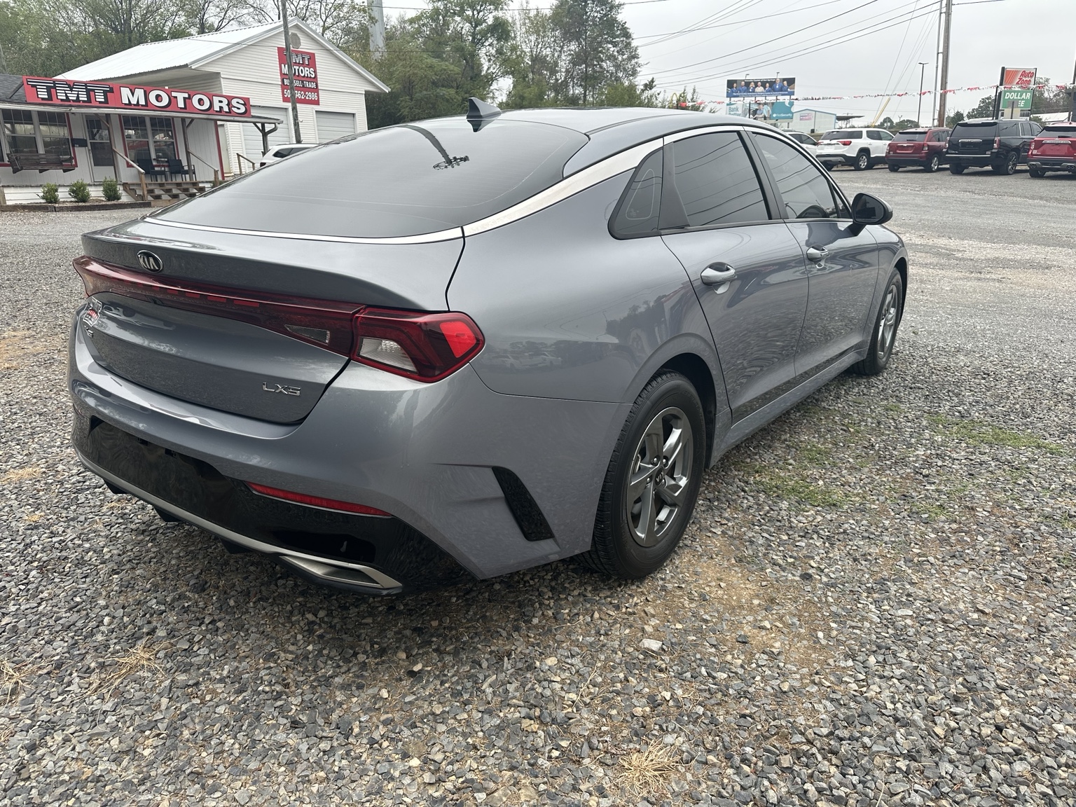 Gray 2021 Kia K5 LXS side exterior view